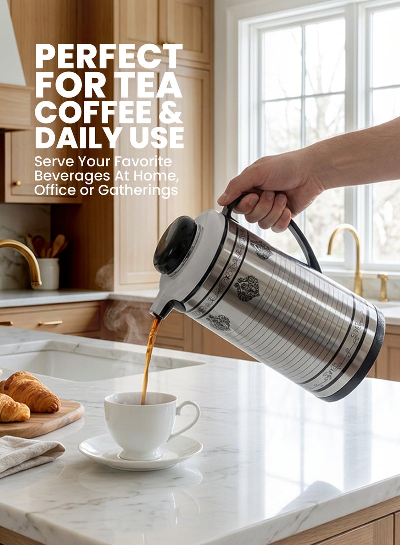 تيم TEAM 1.3L Stainless Steel Vacuum Flask – Double Wall Thermal Carafe | Keeps Drinks Hot & Cold for Hours | Durable Coffee & Tea Thermos with Easy‑Pour Handle - Image 2